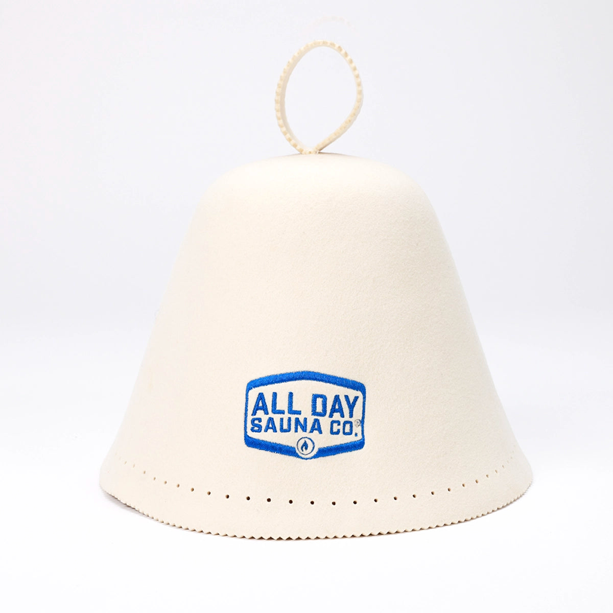 All Day Sauna Co. wool sauna hat — thick, felt wool hat designed for sauna heat protection, shown in natural beige