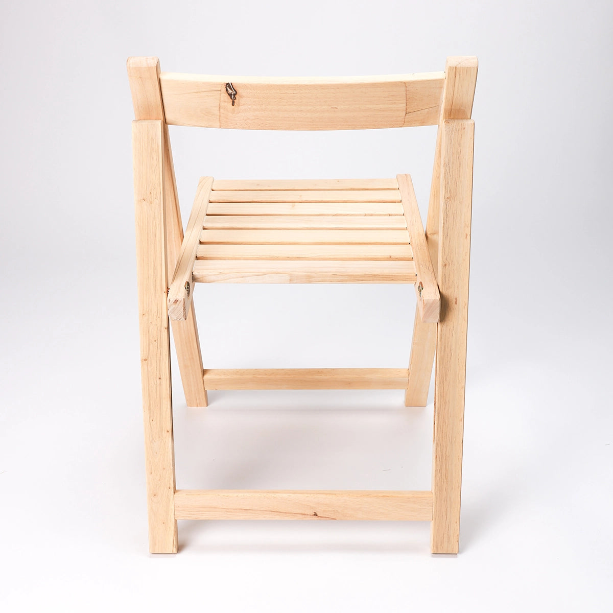 Back view of the All Day Sauna Co. folding sauna chair — lightweight, portable wooden chair designed for comfortable sauna seating