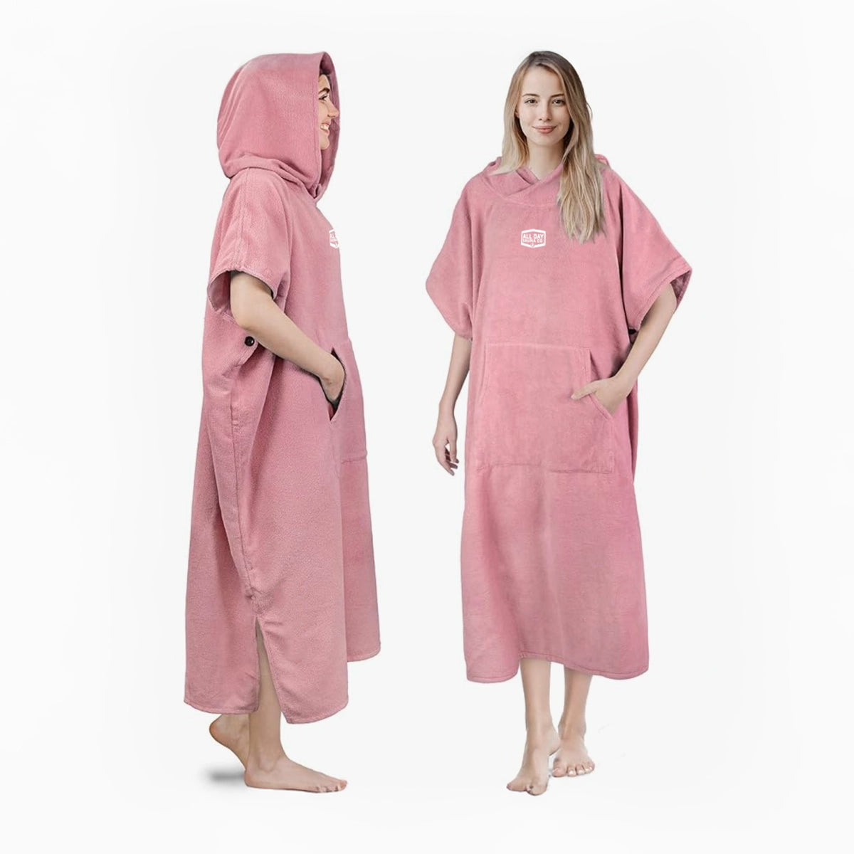 All Day Sauna Co. sauna robe — ultra-soft, breathable fabric in pink designed for relaxation before and after sauna sessions