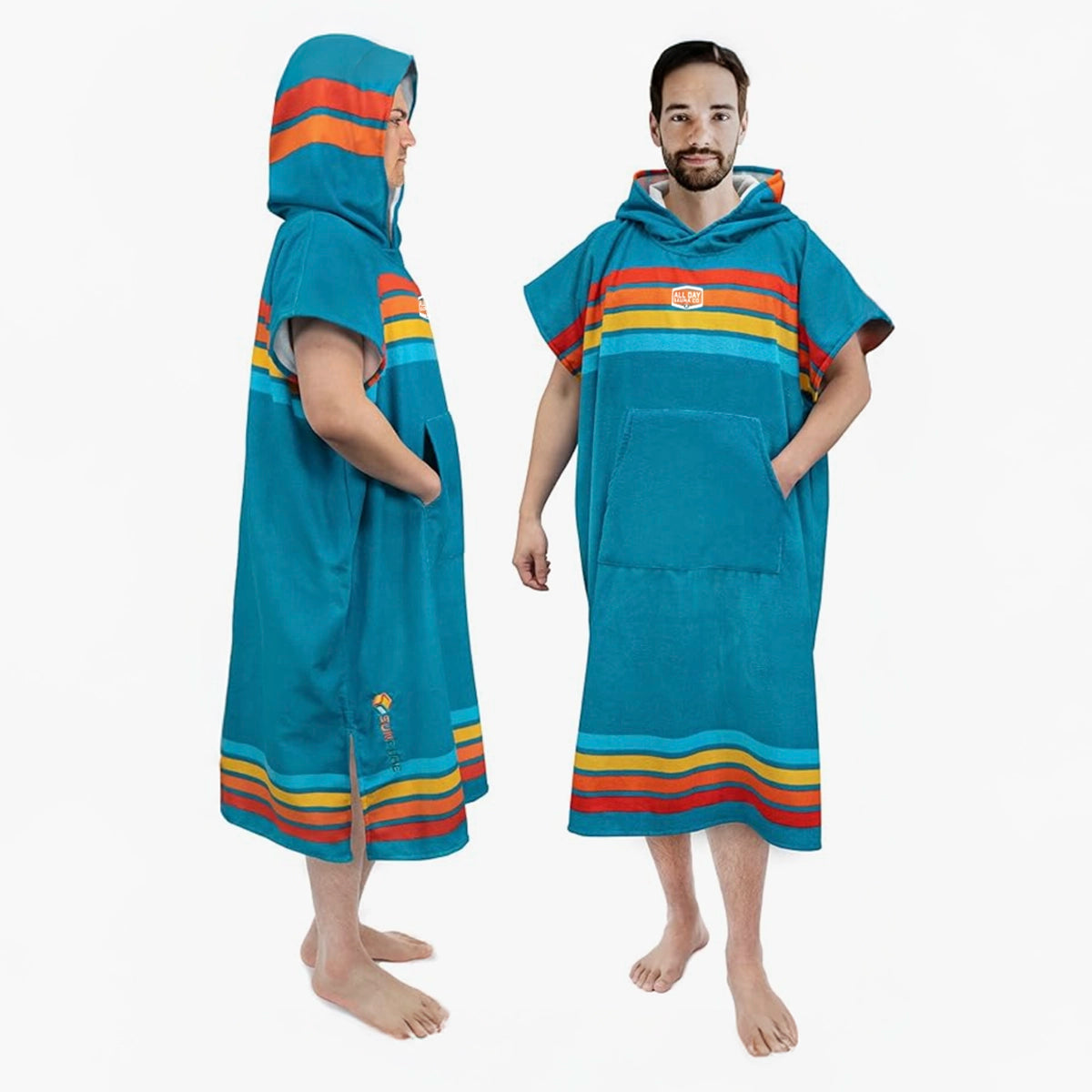 All Day Sauna Co. sauna robe — ultra-soft, breathable fabric in sunset blue designed for relaxation before and after sauna sessions