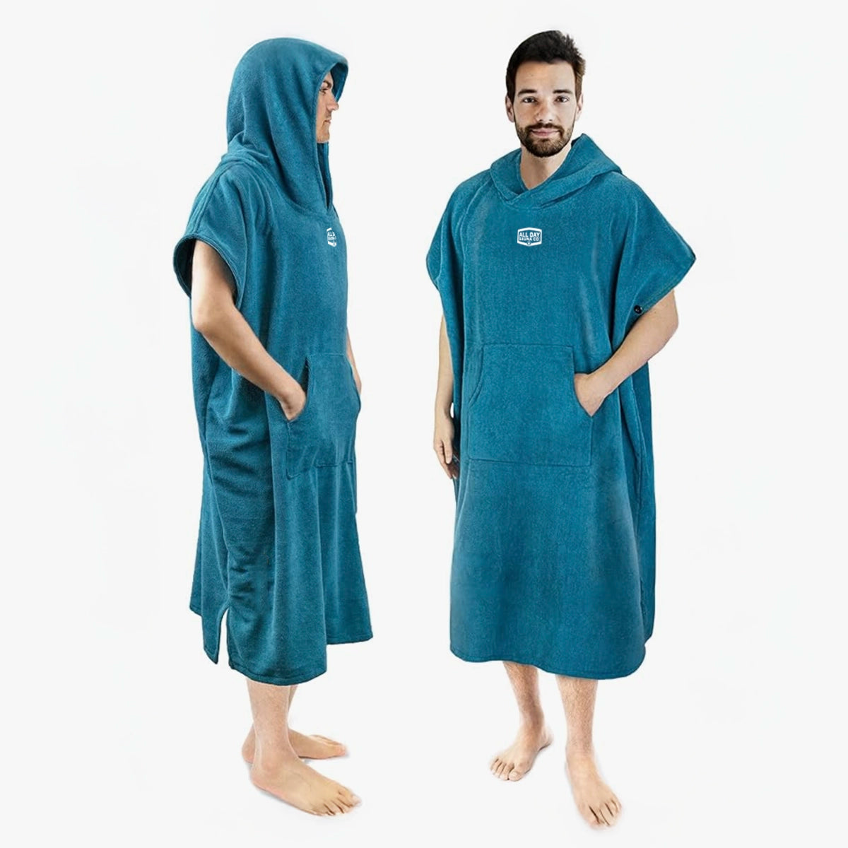 All Day Sauna Co. sauna robe — ultra-soft, breathable fabric in teal designed for relaxation before and after sauna sessions